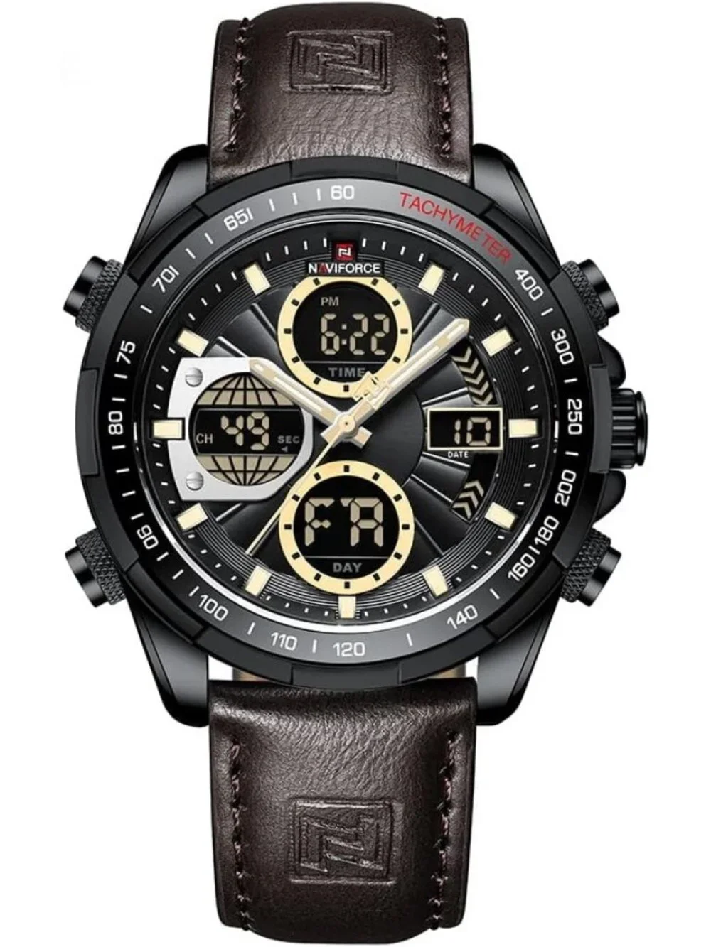 Men's Brown Military Digital Analog Quartz Waterproof Leather Wrist Watch